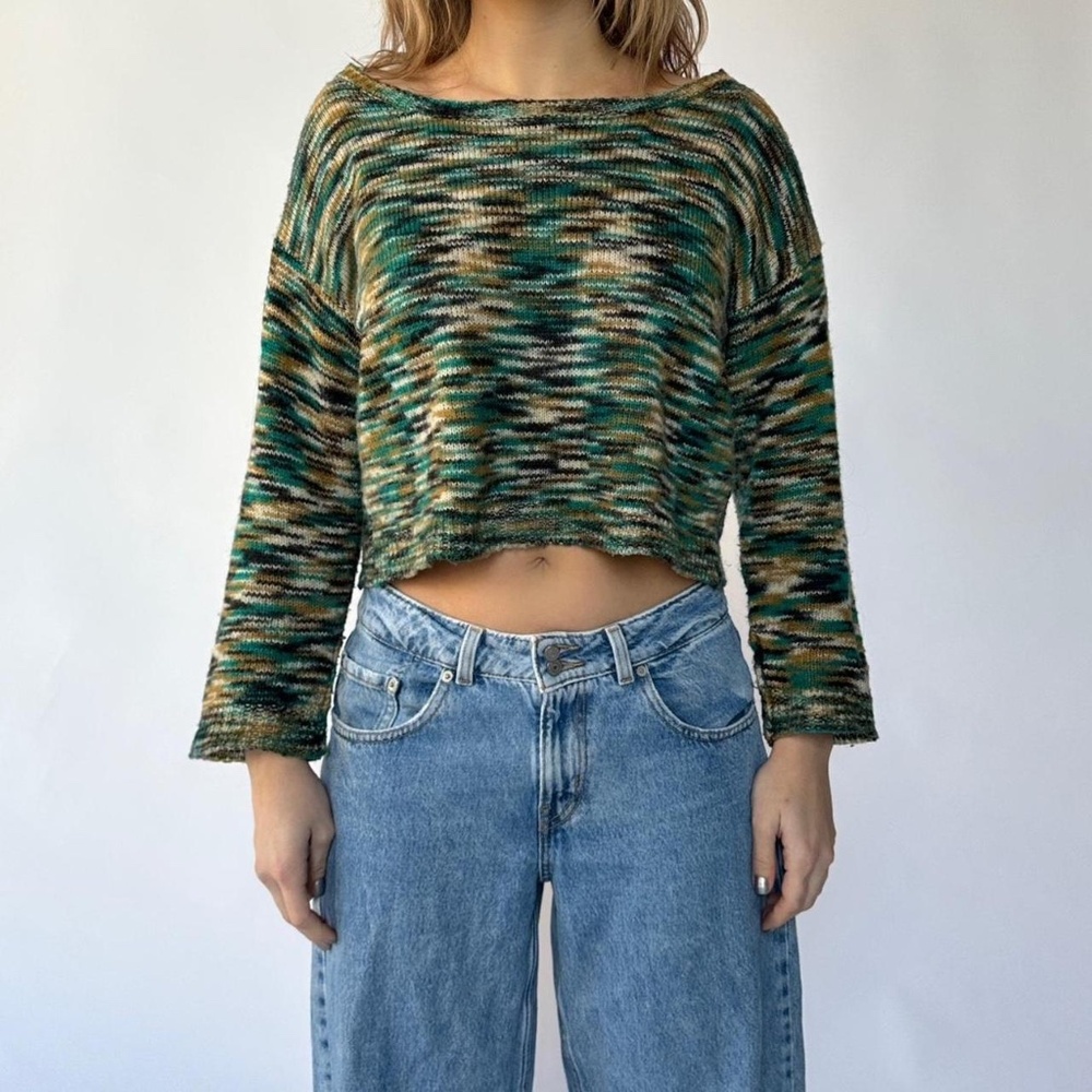 Wide Neck Space Dye Cropped Sweater S/M